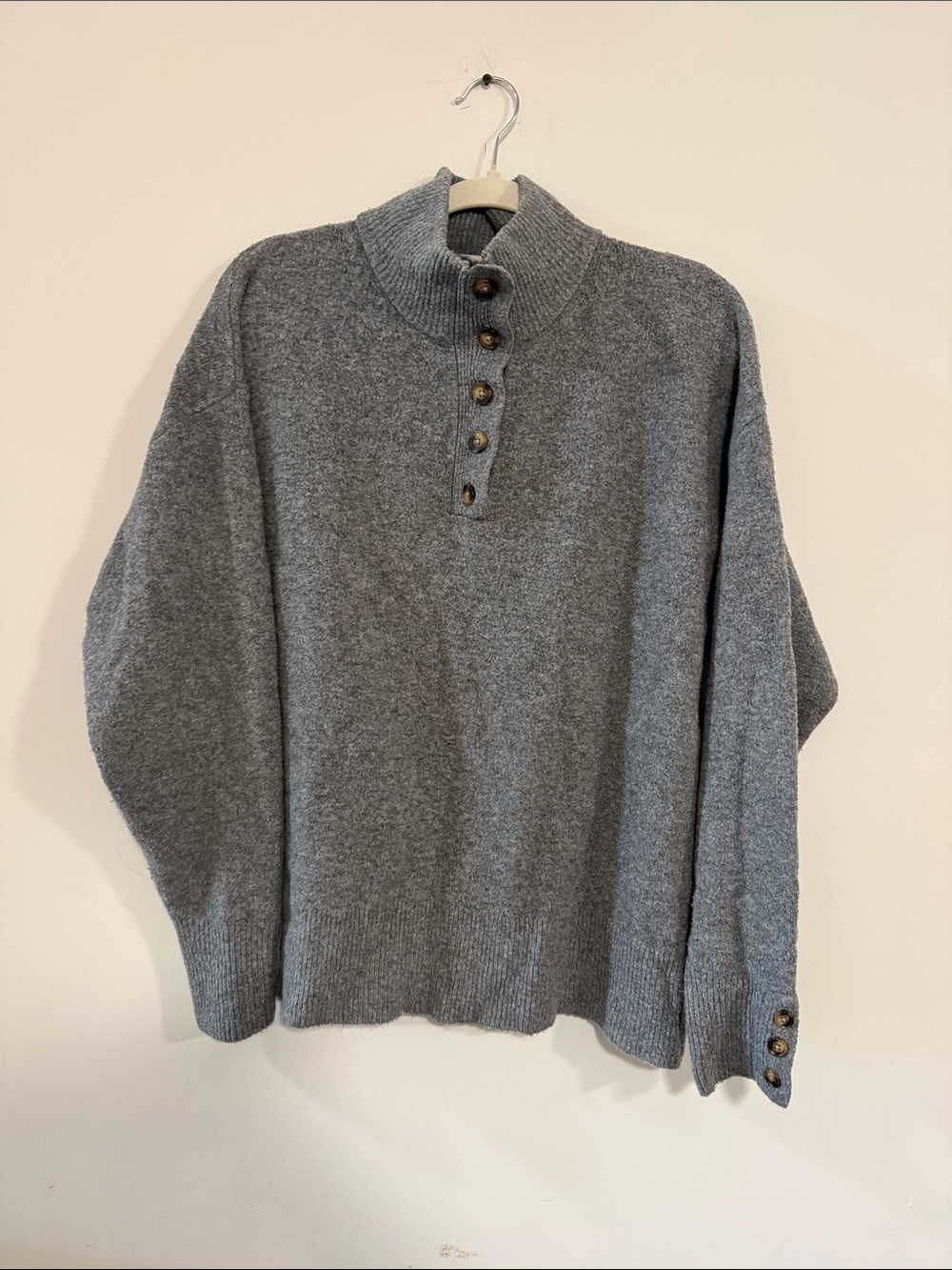 Zara Women's Grey Turtleneck Button Sweater